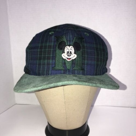 goofys Other - Vintage Walt Disney World Mickey Mouse Plaid Cap Suede Bill Goofy's Hat Co Adult